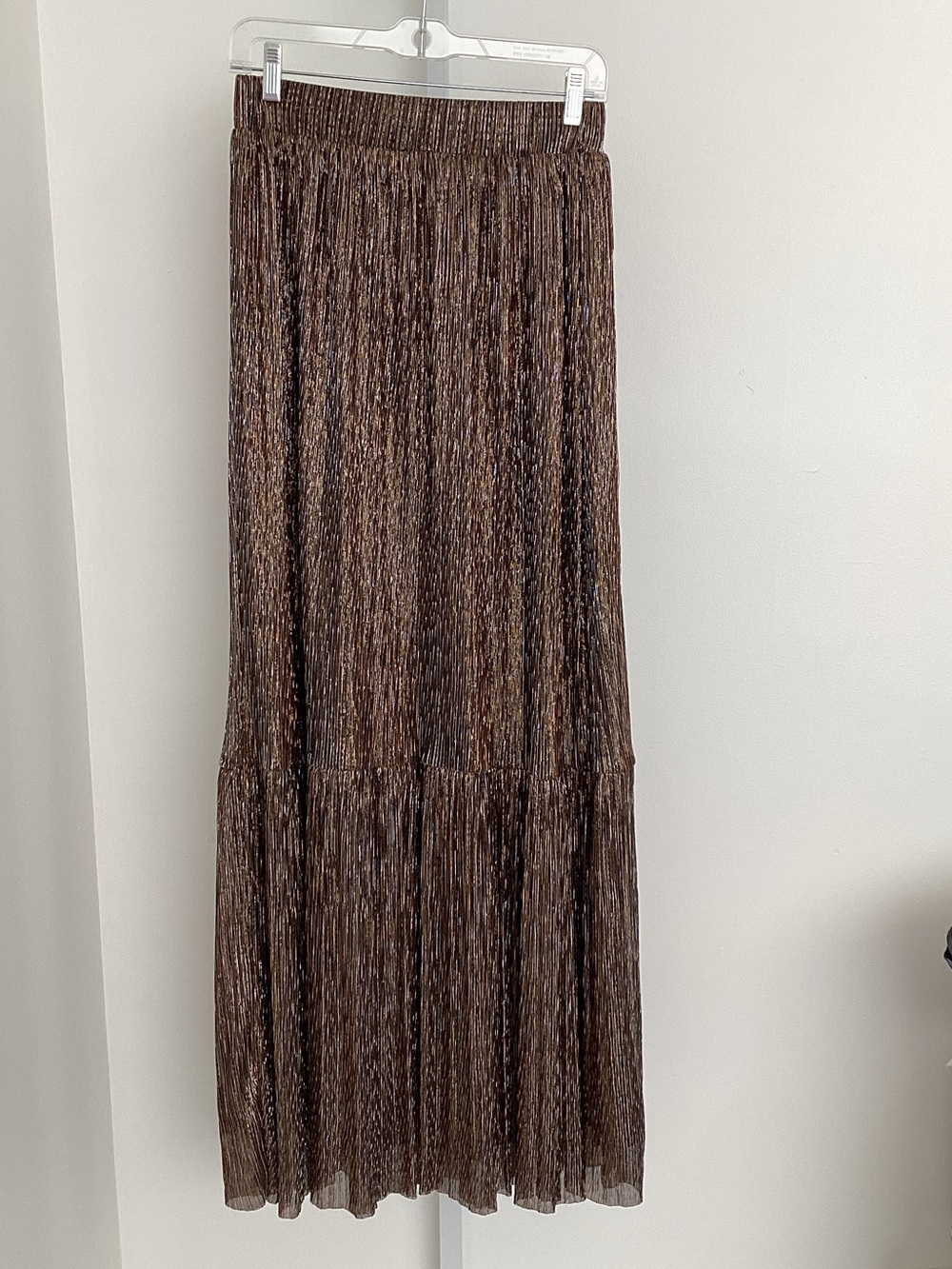 Boden Brown Metallic Pleated Maxi Skirt